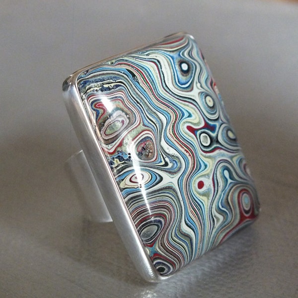 Collector Old School Fordite Detroit Sterling Silver Ring Metalsmith James Blanchard Size 7.75 Free Sizing