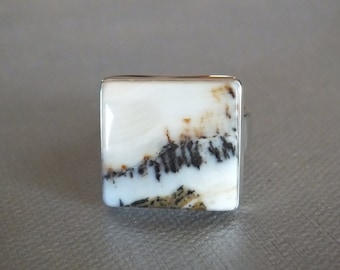 Winters Frozen Fence Row Scenic Petrified Wood Sterling Ring Size 8.75 Wide Metalsmith James Blanchard