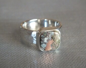 Petite Native Copper Cushion with Epidote Sterling Silver Handmade Ring James Blanchard Size 7 1/2 wide Free Sizing