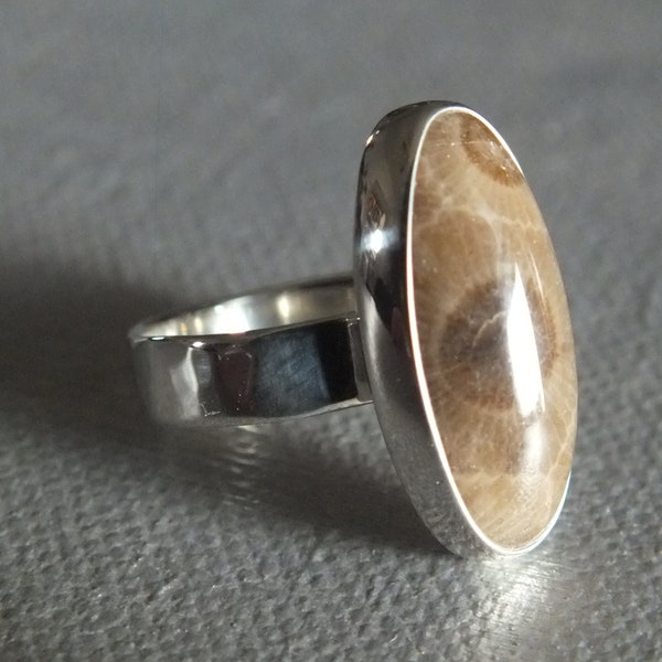 Perfect Petoskey Stone Handmade Sterling Silver Ring Metalsmith James Blanchard Size 7 Free Sizing