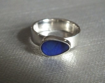 Blue Boulder Opal Handmade Sterling Silver Ring Size 7 Metalsmith James Blanchard Free Sizing