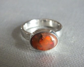 Red Fire Opal Sterling Silver Handmade Ring Size 7 Metalsmith James Blanchard Free Sizing