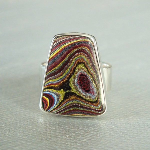 Fordite Sterling Silver Ring Handmade Metalsmith James Blanchard Size 7 Wide Free Sizing