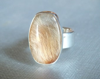 Glowing Gold Flash Rutilated Quartz Sterling Silver Handmade Ring James Blanchard Size 7.75 Free Sizing