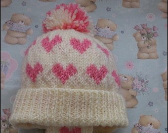 PDF Instant Digital Download Knitting Pattern - Aran – Babies Bobble Hats, Heart & Fisherman’s Rib - Knitting Pattern - English Language