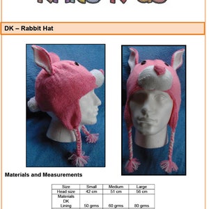PDF Instant Digital Download Knitting Pattern - DK - Rabbit Hat with Ear Warmer Flaps Sizes Small Medium and Large - Knitting Pattern