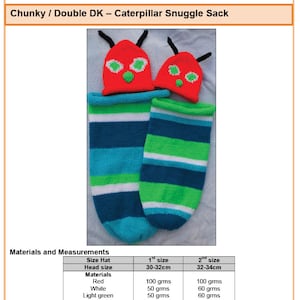 PDF Instant Digital Download Pattern - Chunky - Green Caterpillar Baby Snuggle sack / Cocoon and hat - Knitting Pattern - English