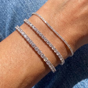 Tennisarmband i 925 sterlingsilver, elegant stapelkedja med kubisk zirkonia, armband med diamanter på 1,2 mm, 2,0 mm, 3,0 mm CZ, justerbara brudsmycken