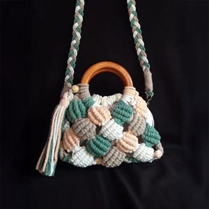Macrame Bubble Cotton Rope Bag Convertible Shoulder Sling Handbag