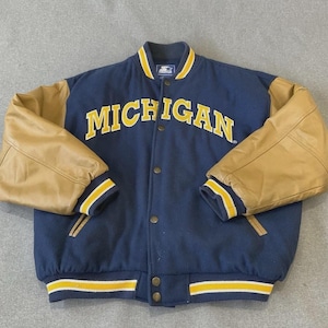 Vintage Michigan Wolverines Starter Wool & Leather Varsity Jacket – Men’s XL – Iconic 90s College Streetwear