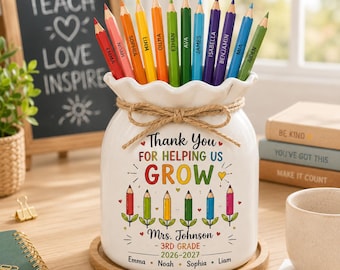 Personalized Vase, Teacher Appreciation Gift, Custom Student Name Vase, Classroom Decor, Thank You Teacher Ceramic Vase
