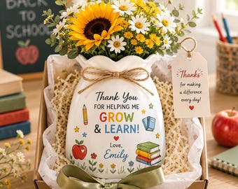 Thank You For Helping Me Grow Vase, Personalized Teacher Gift, Teacher Appreciation Flower Vase, End Of Year Teacher Gift