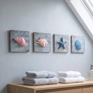 Décoration murale coquillage nautique, étoile de mer 3D en bois, idéale pour une salle de bain de style bord de mer, une maison de plage ou un Airbnb.
