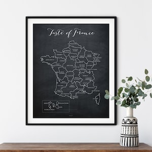 Poster Wall Art Taste of France French Culinary Map Art Print Kitchen Wall decoration France map gastronomy map chalkboard French cuisine