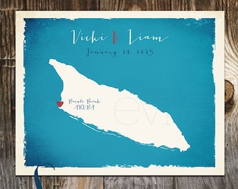 Aruba Custom Wedding Print Destination Wedding Gift  Memento Marriage Couple print alternative Signature Guest Books Wedding Signature Map