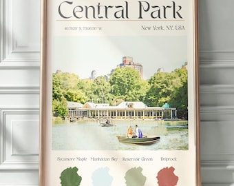 Färgerna i Central Park Loeb Boathouse New York NYC Tryck | Akvarellmålning Färgprover Landskapsillustration Reseaffisch Väggdekoration Heminredning
