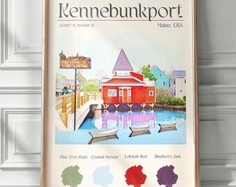Colors of Kennebunkport Maine Coastal Print | Watercolor Painting Swatches Landscape Illustration US Travel Poster Wall Art Home Decor Gift
