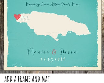 Jamaica Custom Wedding Print Destination Wedding Gift  Memento Couple print alternative Signature Guest Books USA States Map