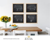 Butcher Shop Butcher cuts Meat Cuts Large Kitchen Print Butcher Sign Poster Print Pig Beef Sheep Chicken Animal Butcher Diagram Cuts Of Meat