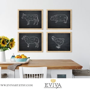 Poster Wall Art Butcher Shop Butcher Meat Cuts Large Kitchen Print Butcher Sign Poster Print Pig Beef Sheep Chicken Animal Butcher Diagram