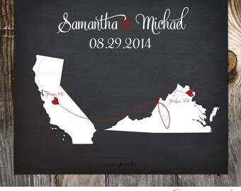 Chalkboard Custom Wedding Print Destination Wedding Gift  Memento Couple print Signature Guest Books USA States Map Wedding Signature Map