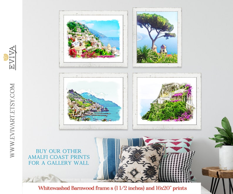Amalfikusten italienska rivieran Grand Convento di Amalfi Landskapsillustration konsttryck från en akvarellmålning bild 8