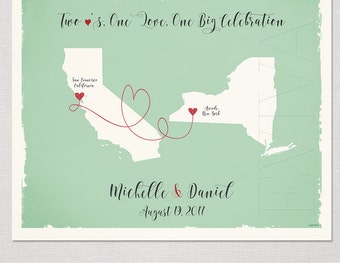 Custom Wedding Print Destination Wedding Gift  Memento Marriage Couple print Signature Guest Books USA States Map Wedding Signature Map