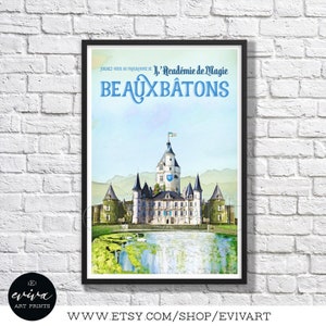 Wizard inspired Vintage Watercolor Movie Travel Poster Beauxbatons School France Poster Wall Art Gift Children Room Geekery image 1