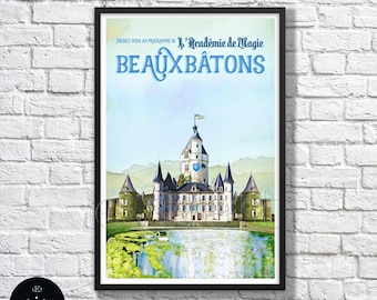 Poster Wandkunst Zauberer-inspiriertes Vintage Aquarell Film Reiseplakat Beauxbatons Schule Frankreich Plakat Wandkunst Geschenk Kinderzimmer Geekery