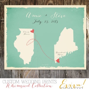 Custom Mint Wedding Print Destination Wedding Gift Memento Marriage Couple print alternative Signature Guest Books USA States Map image 1