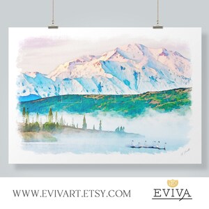 Poster Wall Art Alaska AK USA Landscape illustration art print from an watercolor mountains winter painting drawing gift home decor forest