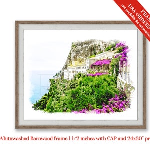 Amalfikusten italienska rivieran Grand Convento di Amalfi Landskapsillustration konsttryck från en akvarellmålning bild 4