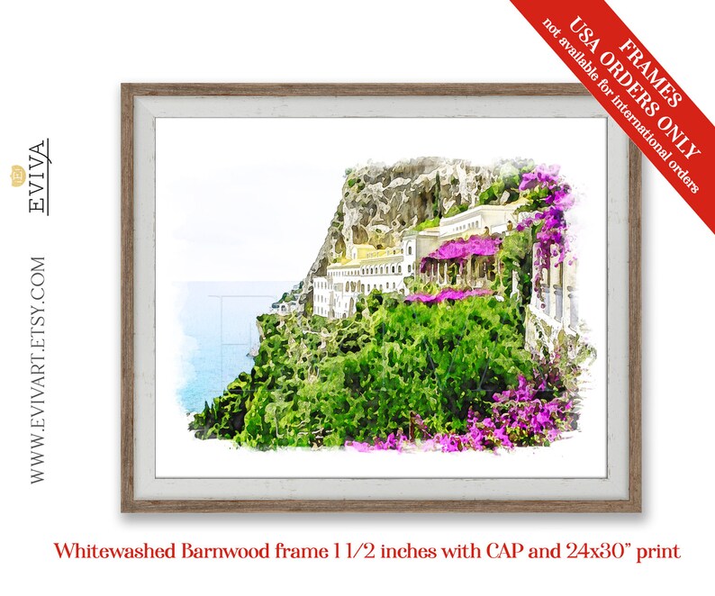 Amalfikusten italienska rivieran Grand Convento di Amalfi Landskapsillustration konsttryck från en akvarellmålning bild 4