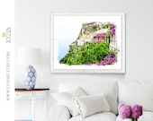 Amalfi Coast Italian Riviera Grand Convento di Amalfi Landscape illustration art print from an watercolor painting drawing