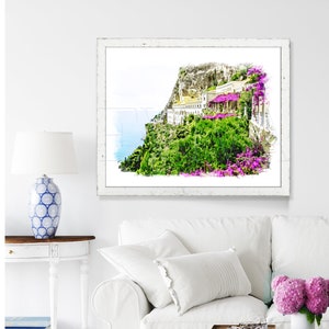 Amalfikusten italienska rivieran Grand Convento di Amalfi Landskapsillustration konsttryck från en akvarellmålning bild 1