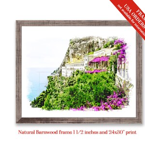 Amalfikusten italienska rivieran Grand Convento di Amalfi Landskapsillustration konsttryck från en akvarellmålning bild 6