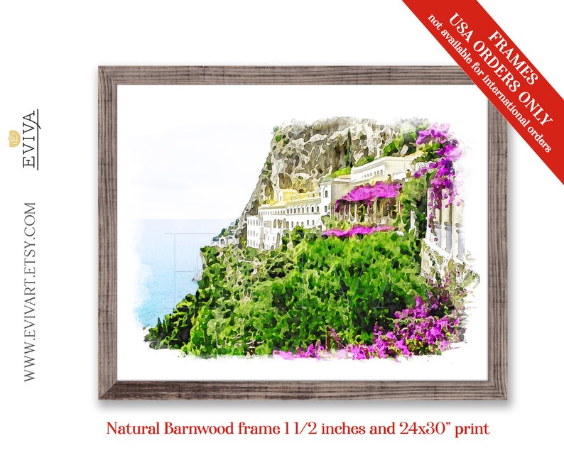 Amalfikusten italienska rivieran Grand Convento di Amalfi Landskapsillustration konsttryck från en akvarellmålning bild 6