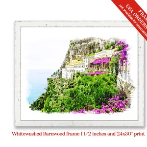 Amalfikusten italienska rivieran Grand Convento di Amalfi Landskapsillustration konsttryck från en akvarellmålning bild 5