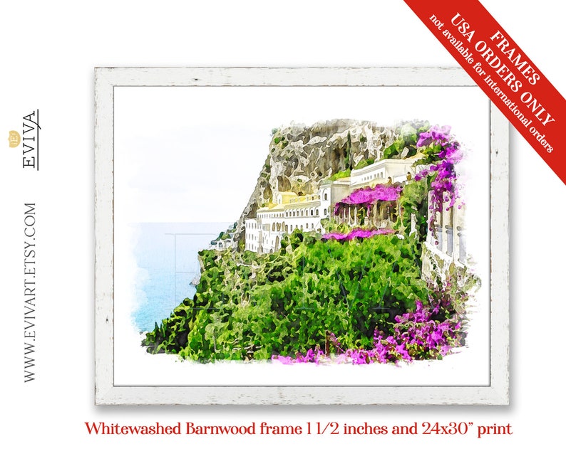 Amalfikusten italienska rivieran Grand Convento di Amalfi Landskapsillustration konsttryck från en akvarellmålning bild 5