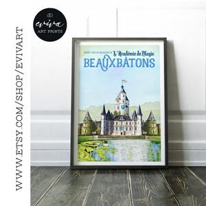 Wizard inspired Vintage Watercolor Movie Travel Poster Beauxbatons School France Poster Wall Art Gift Children Room Geekery image 2