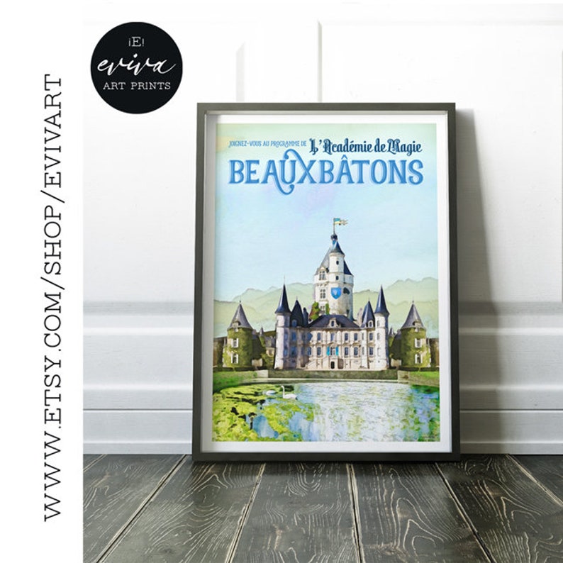 Wizard inspired Vintage Watercolor Movie Travel Poster Beauxbatons School France Poster Wall Art Gift Children Room Geekery image 2