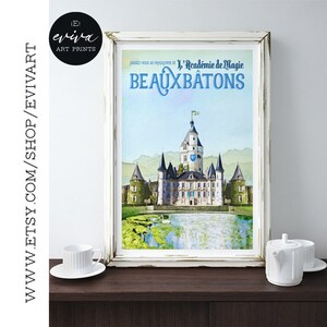 Wizard inspired Vintage Watercolor Movie Travel Poster Beauxbatons School France Poster Wall Art Gift Children Room Geekery image 4