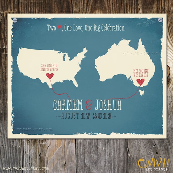 Usa Australia Custom Wedding Print Destination Wedding Gift Etsy