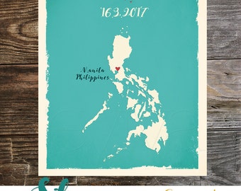 Philippines Custom Wedding Print Destination Wedding Gift  Memento Couple print Signature Guest Books Philippines map Manila Signature Map