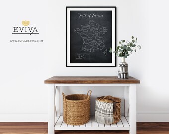 Taste of France French Culinary Map Art Print Kitchen Wall decoration poster France map gastronomy map chalkboard French cuisine