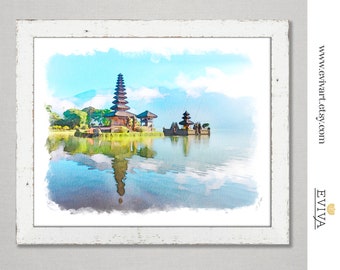 Bali Indonesia Asia Balinese Art Print Watercolor Illustration  painting drawing gift home wall decor