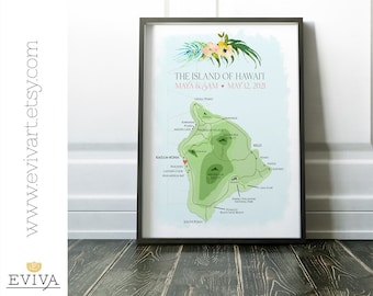 Hawaii Big Island Map Custom Wedding Print Destination Wedding Gift Memento Couple alternative Signature Guest Books HI map