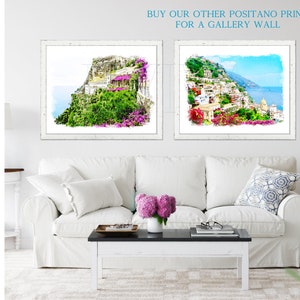 Amalfikusten italienska rivieran Grand Convento di Amalfi Landskapsillustration konsttryck från en akvarellmålning bild 2