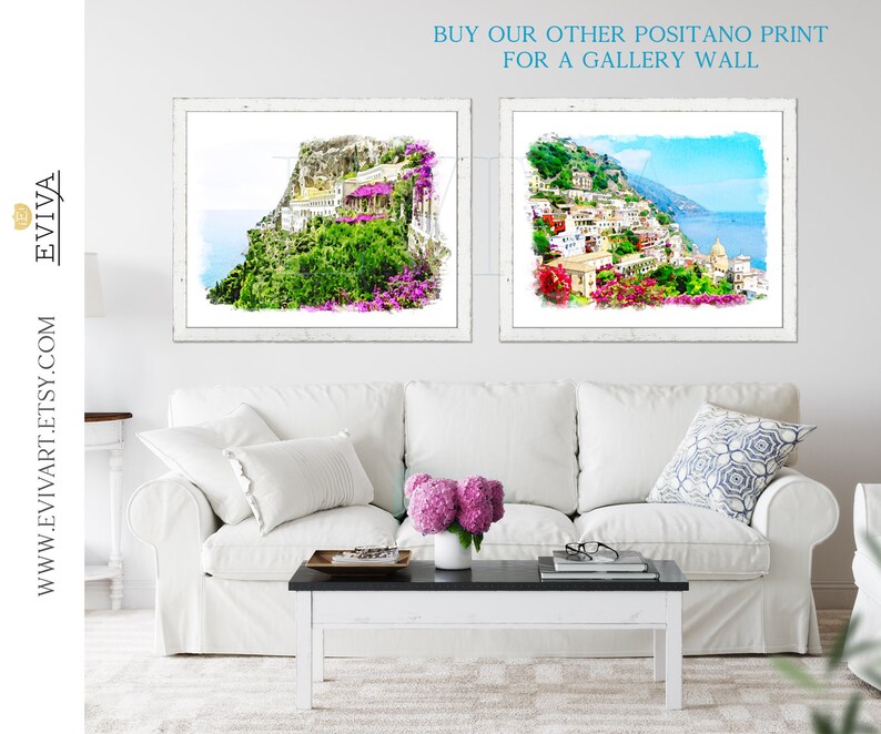 Amalfikusten italienska rivieran Grand Convento di Amalfi Landskapsillustration konsttryck från en akvarellmålning bild 2