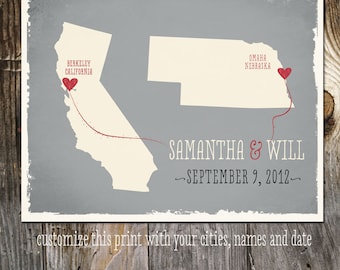 Custom Wedding Print Destination Wedding Gift  Memento Marriage Couple print Signature Guest Books USA States Map Wedding Signature Map